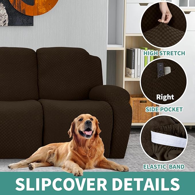YEMYHOM 8 Pieces Stretch Recliner Sofa Cover Latest Jacquard Reclining Couch - Image 4
