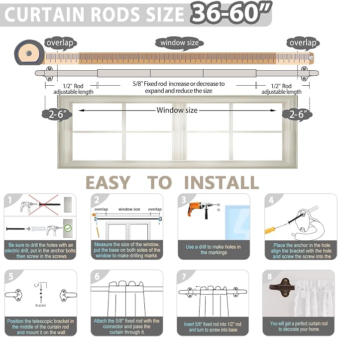 TVWOO Bronze Wrap Around Curtain Rods:5/8 Inch Blackout Adjustable Window - Image 7