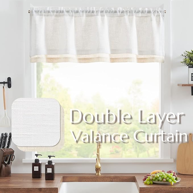jinchan Linen Valance for Farmhouse Living Room Windows 16 Inch Slubbed Crossed - Image 2