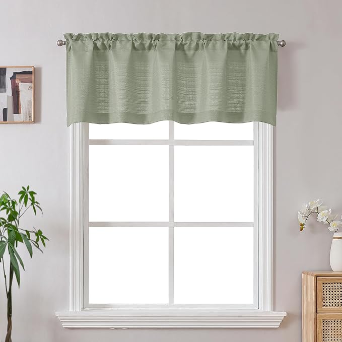 Gwine Light Green Valance Curtain, Light Filtering Faux Linen Textured Valance by Gwine