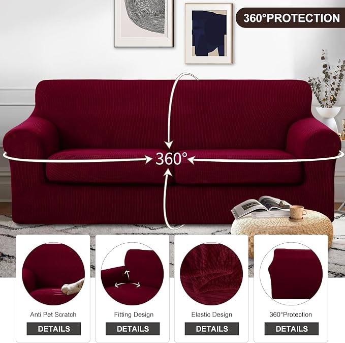 U-NICE HOME 3 Pieces Stretch Couch Cover Sofa Cover Washable Sofa Slipcover - Image 4