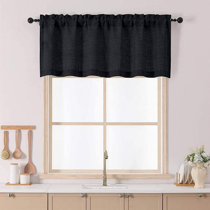 Chyhomenyc Black Valance for Windows, Light Filtering Textured Small Kitchen by Chyhomenyc