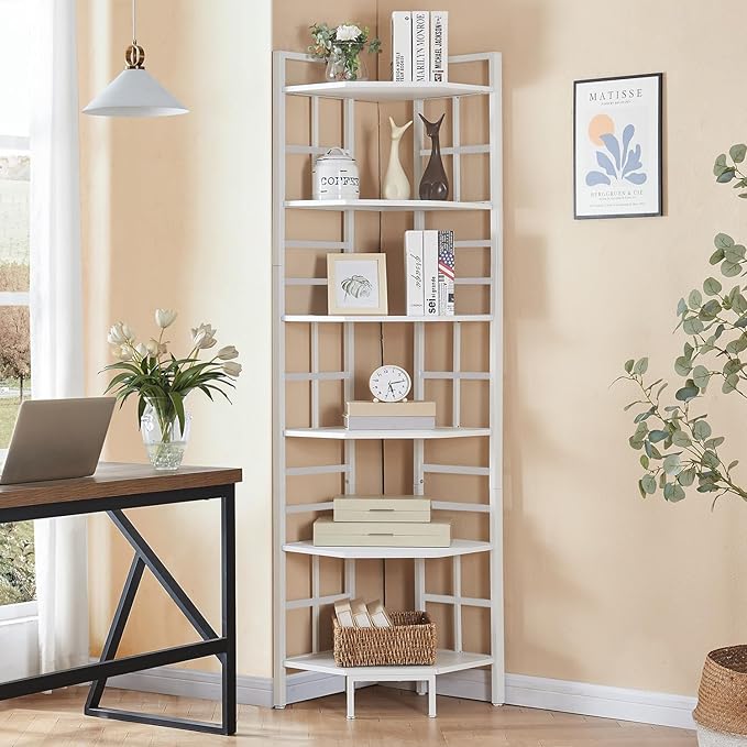 HOMISSUE Corner Shelf, 6 Tier Tall Narrow Bookshelf 76.9", Industrial Corner - Image 3