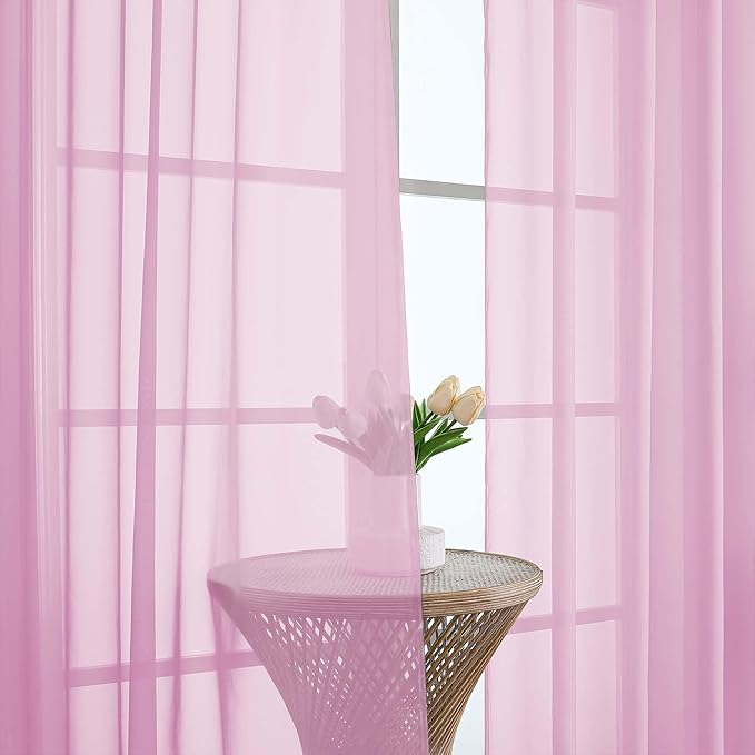 OWENIE Pink Sheer Curtains 120 Inches Long 2 Panels Set, Airy Lightweight Sheer - Image 3