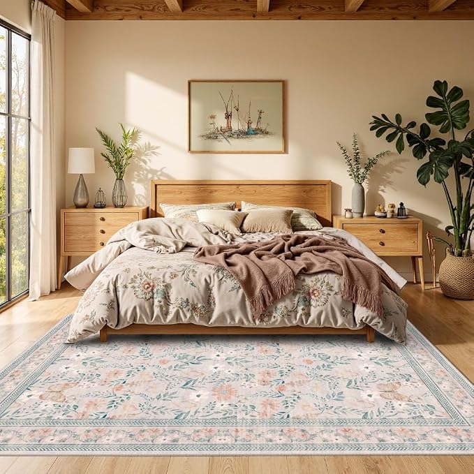Rugxara 6x9 Pink Rug for Living Room Bedroom, Floral Washable Rug, Vintage Boho - Image 2