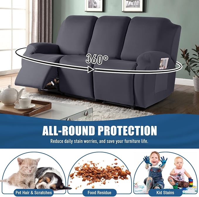 TAOCOCO Recliner Sofa Slipcover, 3 Pieces Polyester Fabric Stretch Sofa Covers - Image 3