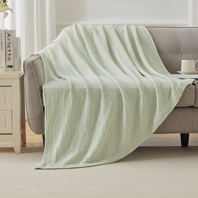 EMME Cotton Blanket Queen Size for Bed Soft Large Muslin Bed Blankets 90"x90" - Image 7