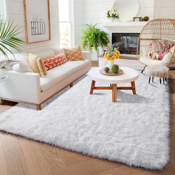 White Area Rugs for Bedroom Living Room, Fluffy Shag Rug 5x7 for Kids Room Decor - Image 3
