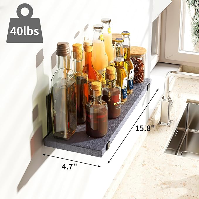 Fixwal Floating Shelves Set of 5, Width 4.7 Inches Wall Shelves, Rustic Wood - Image 4