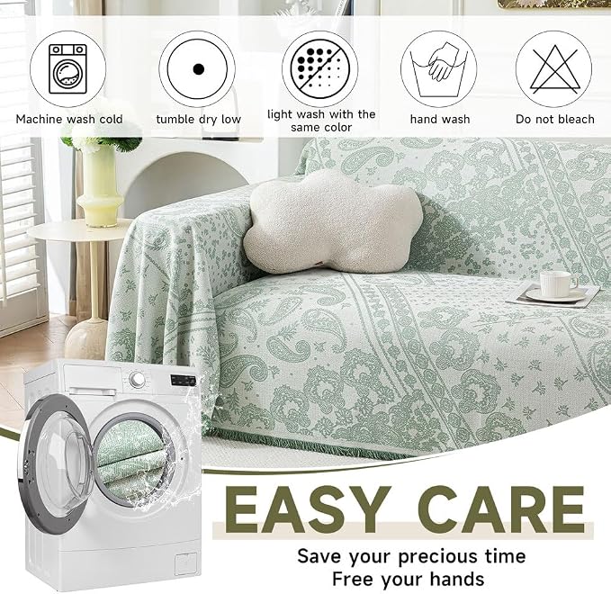 ROOMLIFE Green Couch Covers for Sofa, Sofa Covers Washable Non Slip Furniture - Image 4
