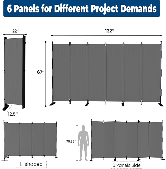 Room Divider, 6 Panel Upgraded Folding Privacy Screen, 132” Highly Secretive - Image 6