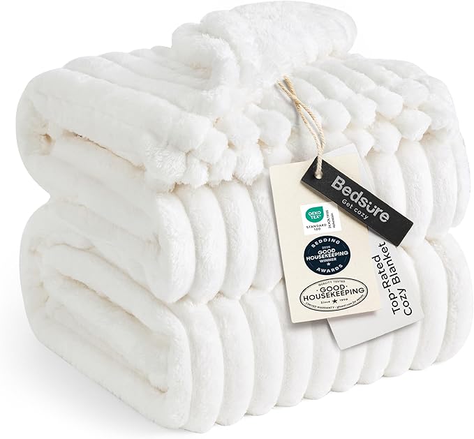 Bedsure GentleSoft California King Size White Fleece Blanket by BEDSURE