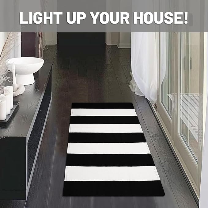 IOHOUZE Black White Striped Rug -24" x36“ Front Door Mats Outdoor, Washable Rug - Image 3