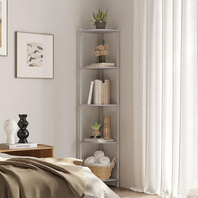 SUNMORY 5 Tier Corner Shelf Stand, Industrial 65" Corner Shelves Display Shelf - Image 5