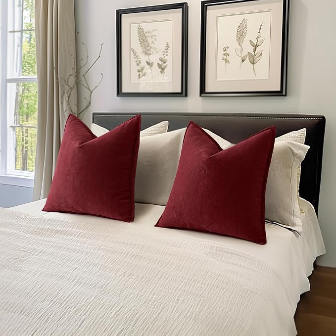 MIULEE Pack of 2 Burgundy Decorative Pillow Covers 16x16 Inch Soft Chenille - Image 5