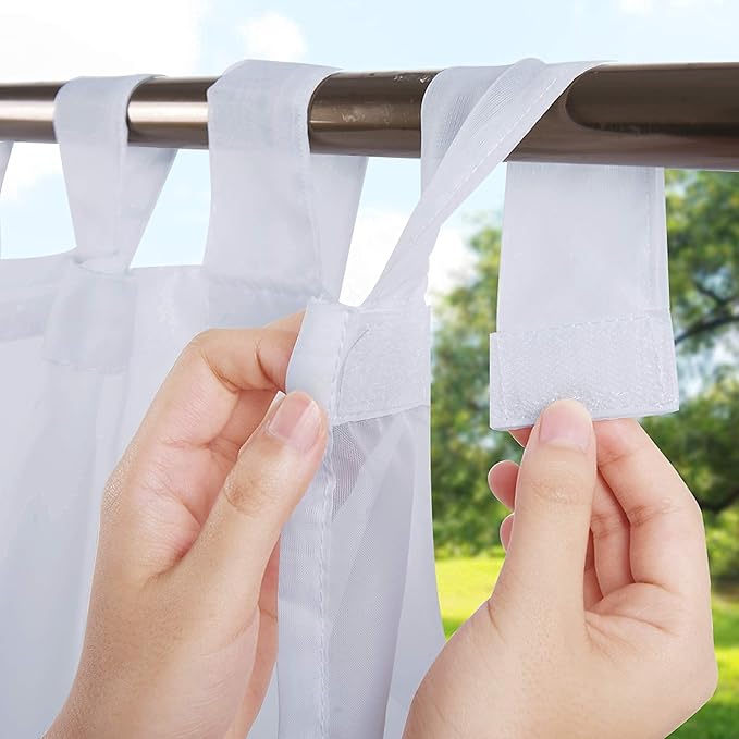 RYB HOME Detachable Sticky Tab Top Outdoor Curtain White Sheer by RYBHOME