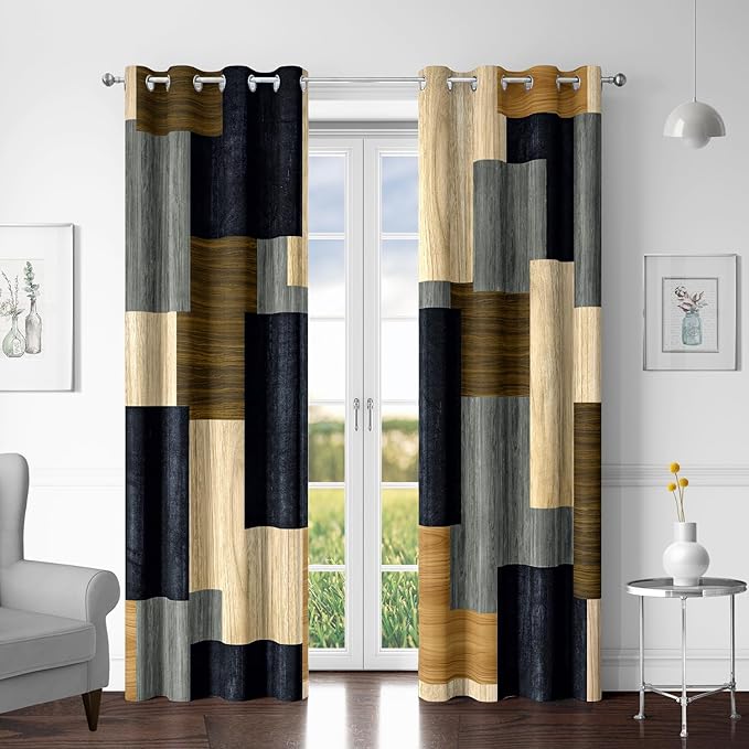 Tyrot Wood Print Retro 100% Blackout Curtains by TyrotHomeDecor