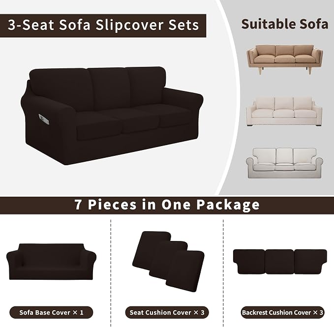 Easy-Going 7 Pieces Stretch Couch Cover Washable Sofa Cover Set - Image 3