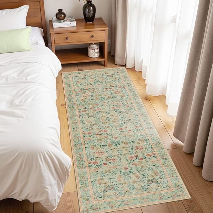Rugxara 2x5 Floral Runner Rug, Washable Runners - Image 3
