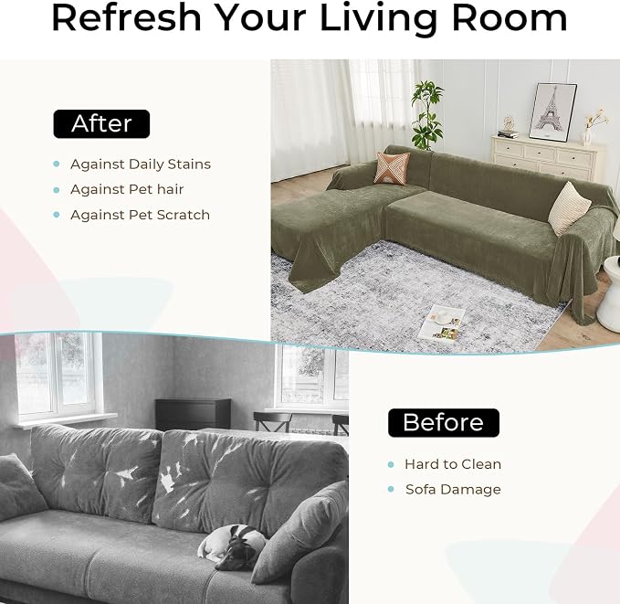 CAPALOCA Sectional Couch Covers, 2 Pieces Chenille Sofa Cover L Shaped Couch - Image 5