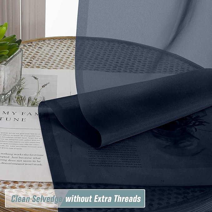 Navy Blue Window Sheer Curtains 54 inch Length, Soft Airy Light Filtering Sheer - Image 2