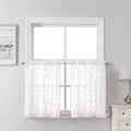 Lecloud Leia White Sheer Kitchen Curtains 24 Inch Length 2 Pcs, Jacquard Leaf by Lecloud