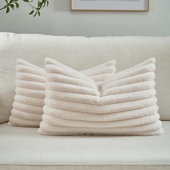 FUTEI Light Beige Decorative Throw Pillow Covers Set of 2, 12x20 Inch Soft by FUTEI