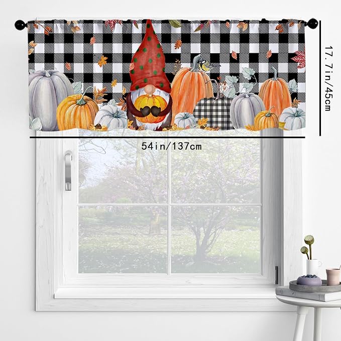 Fall Pumpkin Kitchen Curtains Thanksgiving Day Buffalo Plaid Design - Image 3