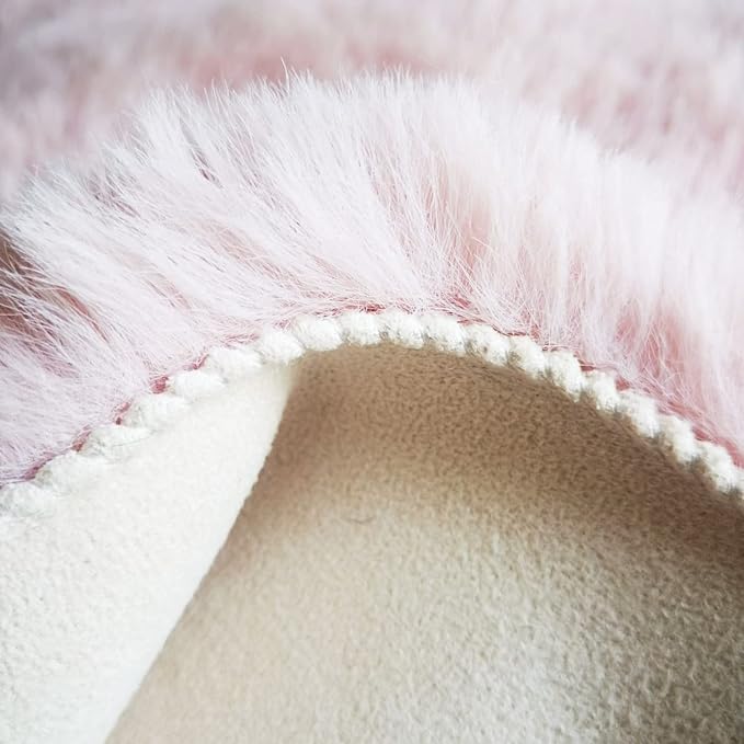 Ghouse Faux Rabbit Fur Round Rug 8ft Pink Round Rugs - Image 5