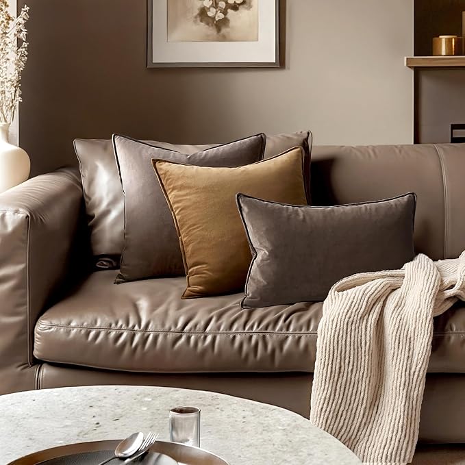 MIULEE Dark Coffee Velvet Throw Pillow Covers 24x24 Soft Decorative Solid - Image 4
