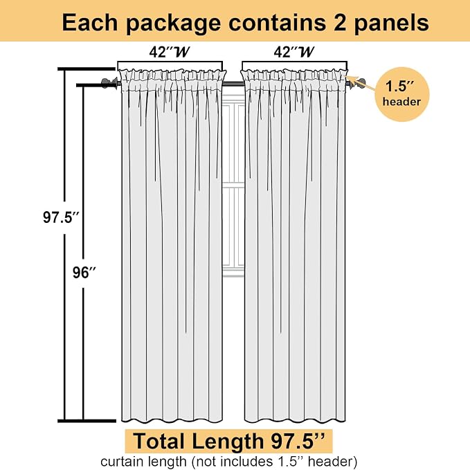 Lecloud Cream Sheer Curtains 96 Inches Long 2 Panels, Elegant Light Filtering - Image 3