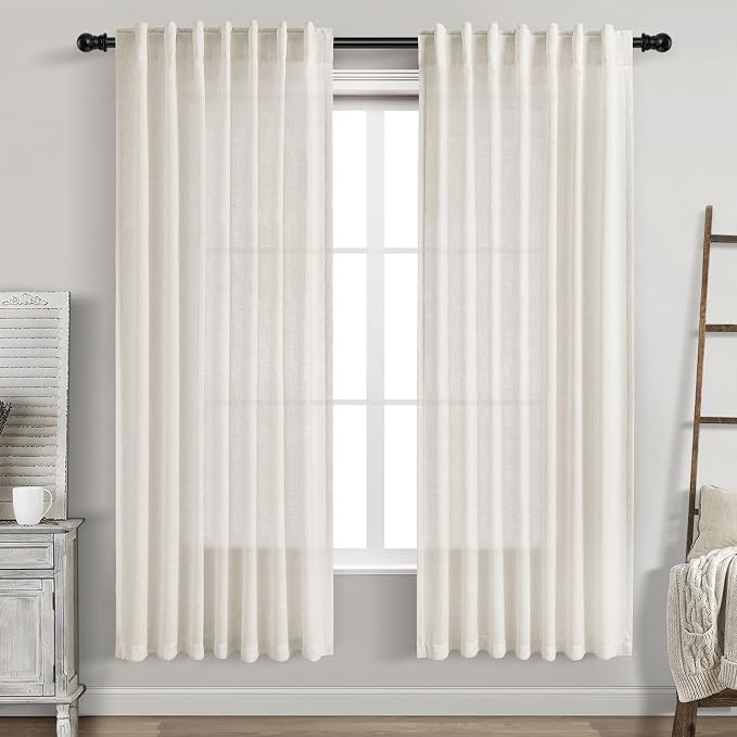 Nanspring Cream Linen Curtains 77 Inches Long by Nanspring