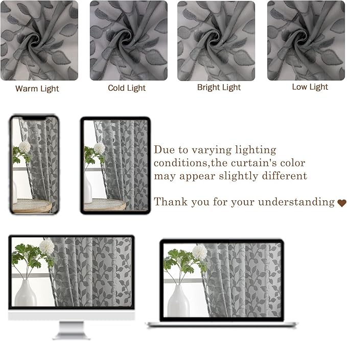 Chyhomenyc Charcoal Grey Sheer Curtains 96 Inch Length 2 Panels Set, Light - Image 3