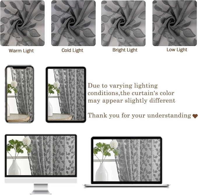 Chyhomenyc Charcoal Grey Sheer Curtains 90 Inch Length 2 Panels Set, Light - Image 3