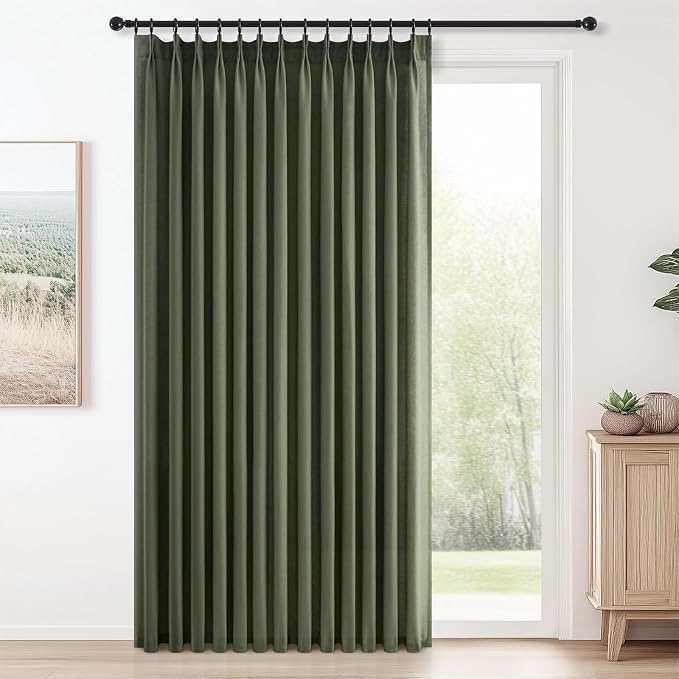 Topfinel 102 Inch Pinch Pleated Linen Curtains 1 Panels, Olive Green Semi Sheer by Topfinel