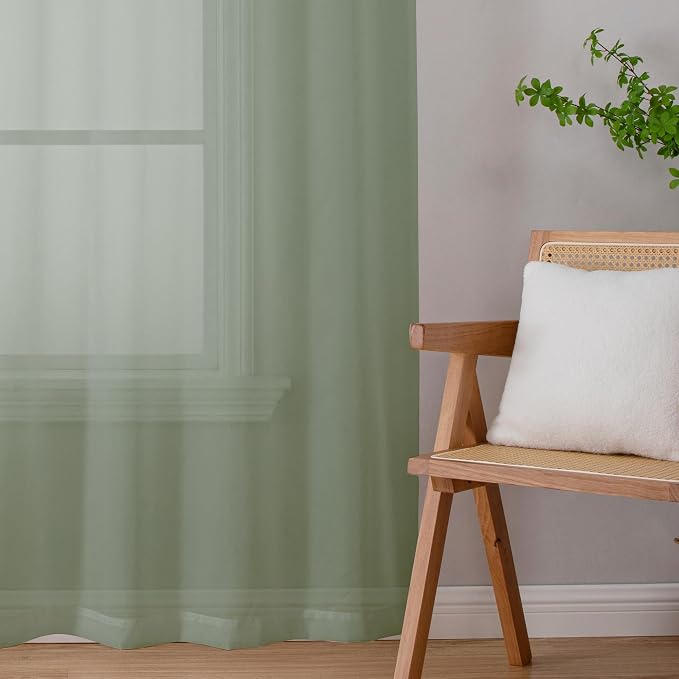 Lecloud Sage Green Sheer Curtains 78 Inches Long 2 Pcs, Modern Solid Voile - Image 6