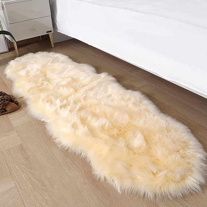 Faux Fur Rug Runner 2x6 ft Beige - Image 3
