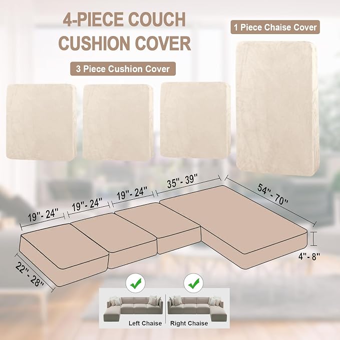 NAISI Sectional Couch Cover 4 Pieces Velvet Separate Couch Cushion Covers L - Image 6