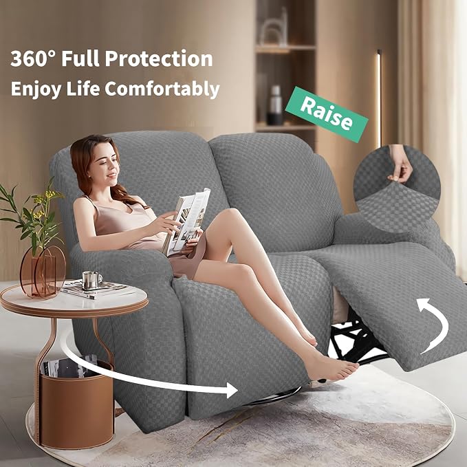 YEMYHOM 6 Pieces Stretch Loveseat Recliner Slipcover Jacquard Recliner Sofa - Image 2