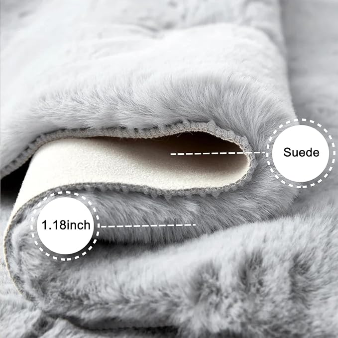 Ghouse Faux Rabbit Fur Round Rug 8ft Grey Round Rugs - Image 3
