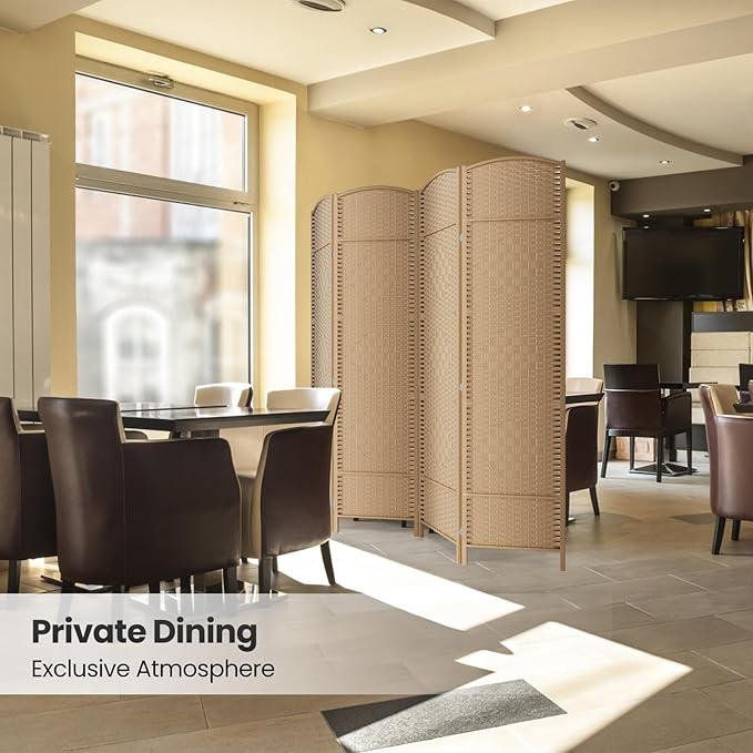 6 ft. Tall Room Divider and Folding Privacy Screen, Weave Fiber Foldable Panel - Image 6