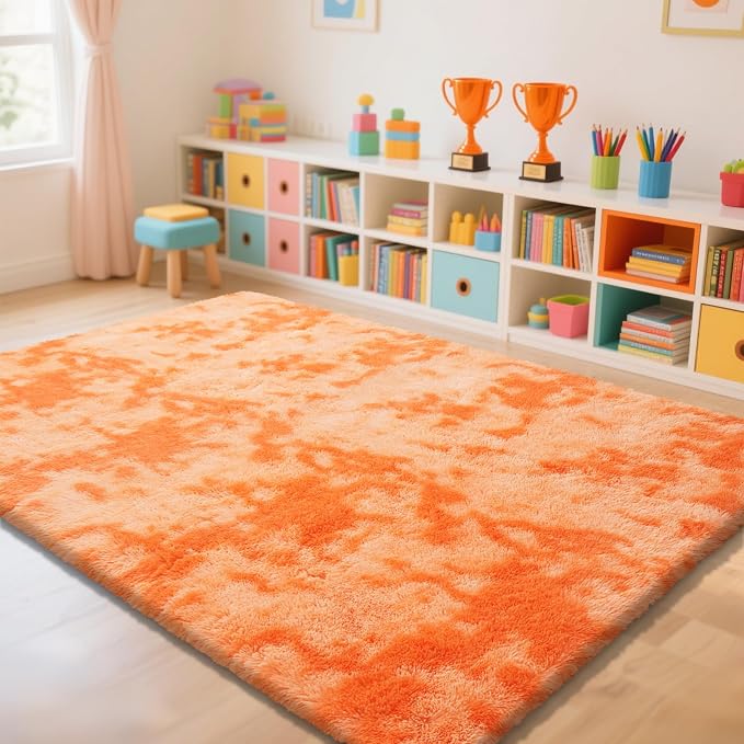 Mottling Orange Fluffy Rug Shaggy Area Rug, 9x12 Area Rugs - Image 2