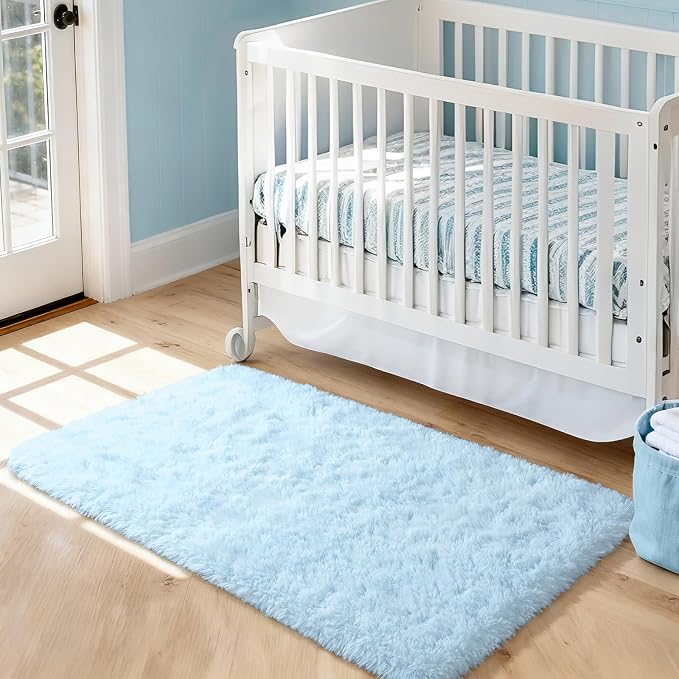 Merelax Fluffy Rug Shaggy Area Rug, Baby Blue 2x4 Area Rugs - Image 2