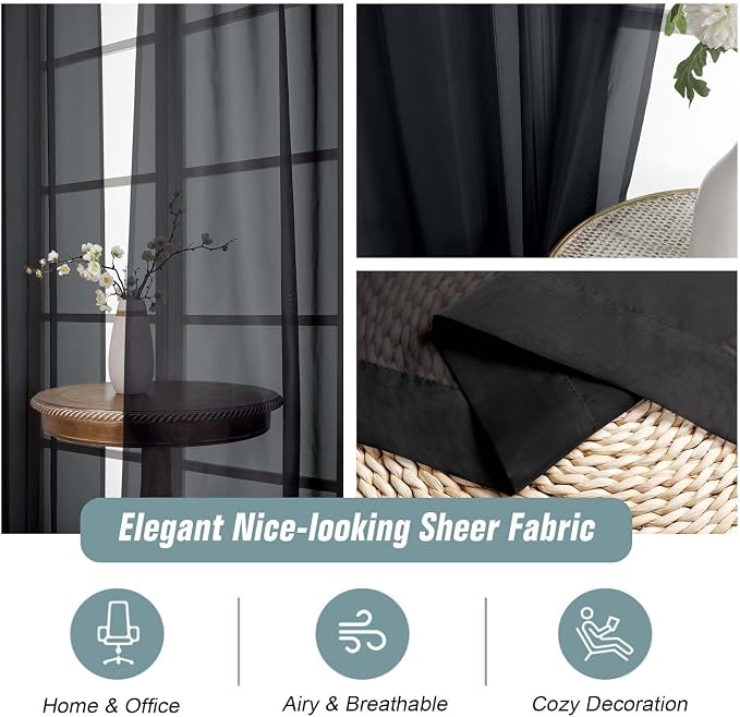 Halloween Black Sheer Curtains for Window 72 inches Long 2 Panels Set, Soft - Image 4