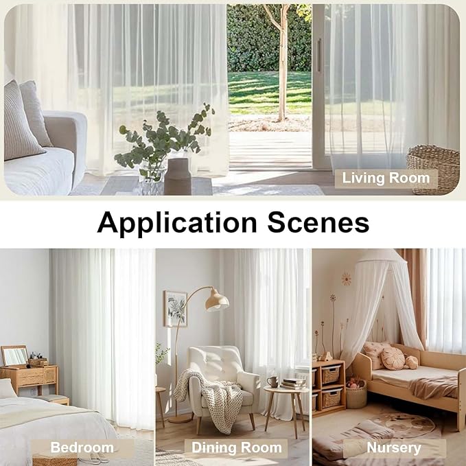 OWENIE Sheer Ivory Curtains, Sheer Curtains 63 inch Length 2 Panels Set - Image 5