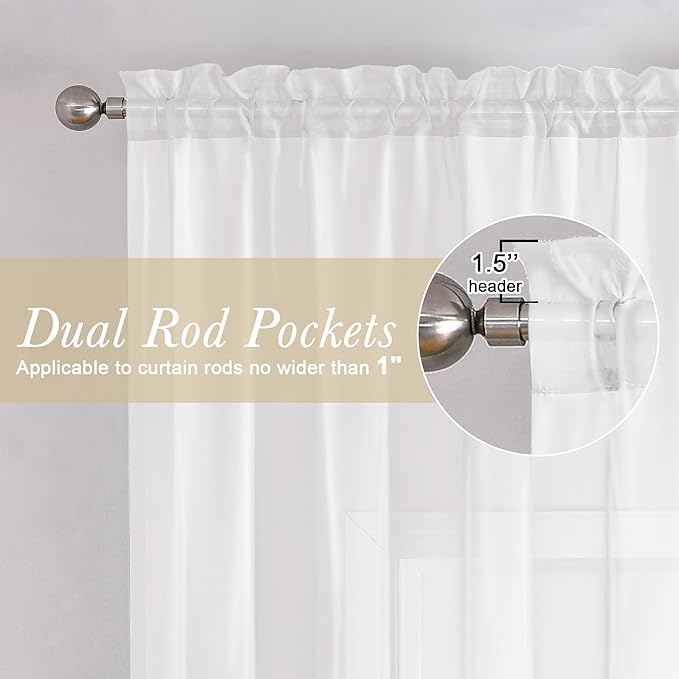 Lecloud Sheer White Curtains 96 Inches Long 2 Panels Set, Solid Airy Voile Dual - Image 4