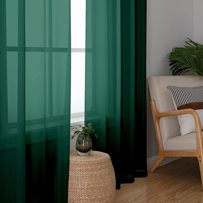 Lecloud Hunter Green Sheer Curtains 84 Inches Long 2 Panels Set, Rod Pocket - Image 3