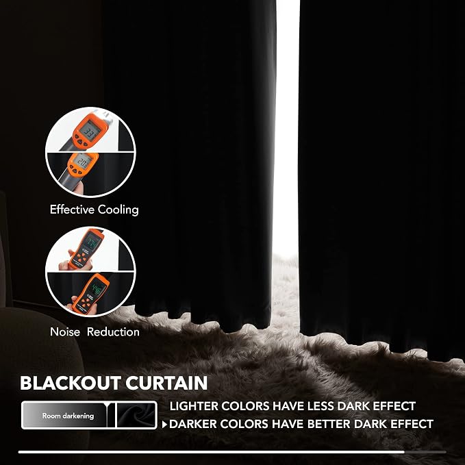 Deconovo Blackout Curtains, Thermal Insulated, W42 x L84 2 Panels, Back Tab - Image 5