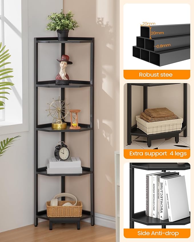 Hzuaneri Corner Shelf Stand, Corner Bookshelf, Storage Standing Shelf Unit - Image 3