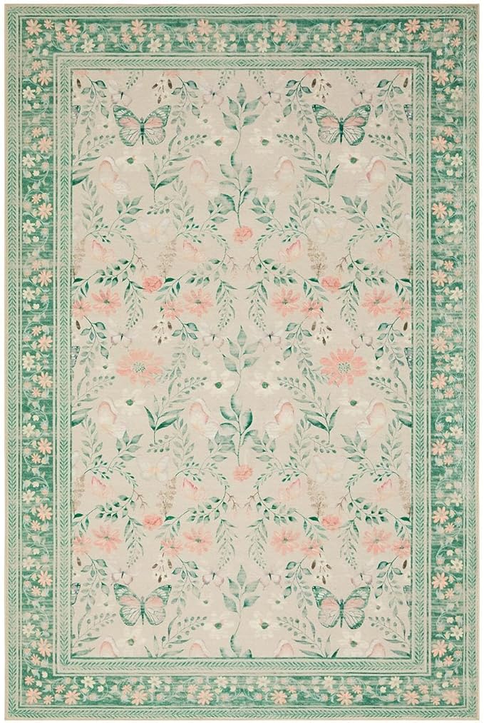 Rugxara Floral Rug for Living Room Bedroom, 6x9 Washable Rug, Large Non Slip - Image 4